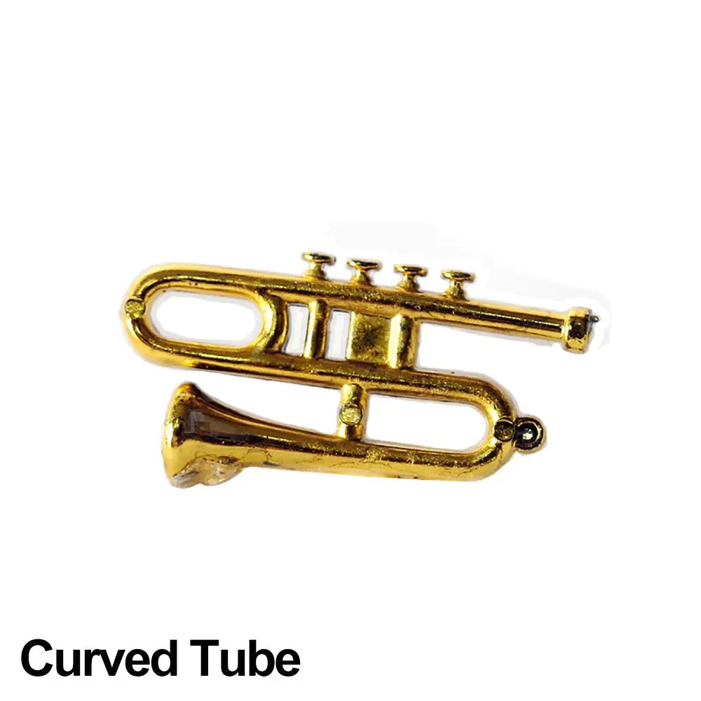 Gold-colored miniature trumpet-shaped pin with polished metal finish and detailed valves for pianoforte doll accessories