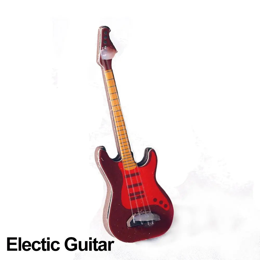 Red electric guitar pin with glossy finish and light brown fretboard for doll piano craft and pianoforte doll accessories