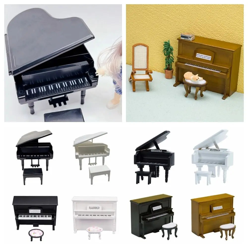 Black glossy grand piano miniature with open lid and detailed keys for doll piano craft and pianoforte doll accessories