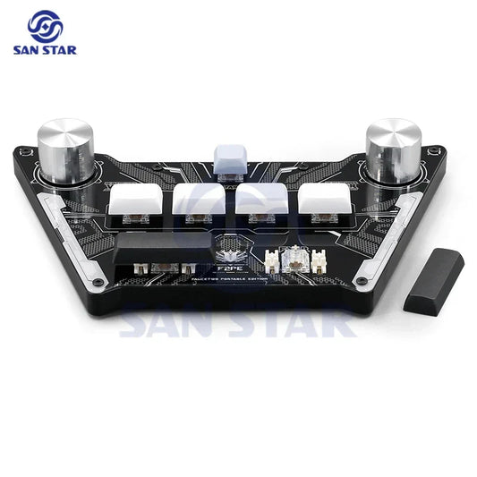 Black san star f2pe pocket voltex sdvx djmax controller arcade keyboard with silver knobs white keycaps sound voltex joystick