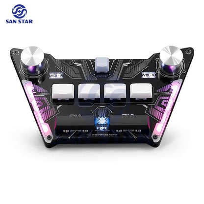 Black san star fape two portable edition gaming keyboard with white keys and pink led lighting for pocket voltex sdvx djmax controller arcade sound voltex joystick