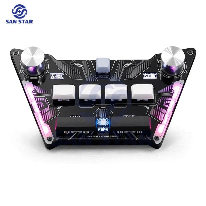 Black san star fape two portable edition gaming keyboard with white keys and pink led for pocket voltex sdvx djmax controller arcade sound voltex joystick