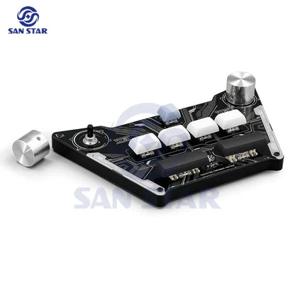 Black san star gaming keyboard with white silver keys metallic knobs and circuit board design for pocket voltex sdvx djmax controller arcade sound voltex joystick