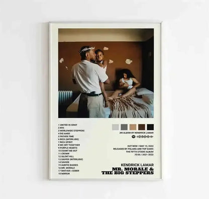 Framed poster of kendrick lamar album mr in black featuring pop hip hop canvas wall art for room decor