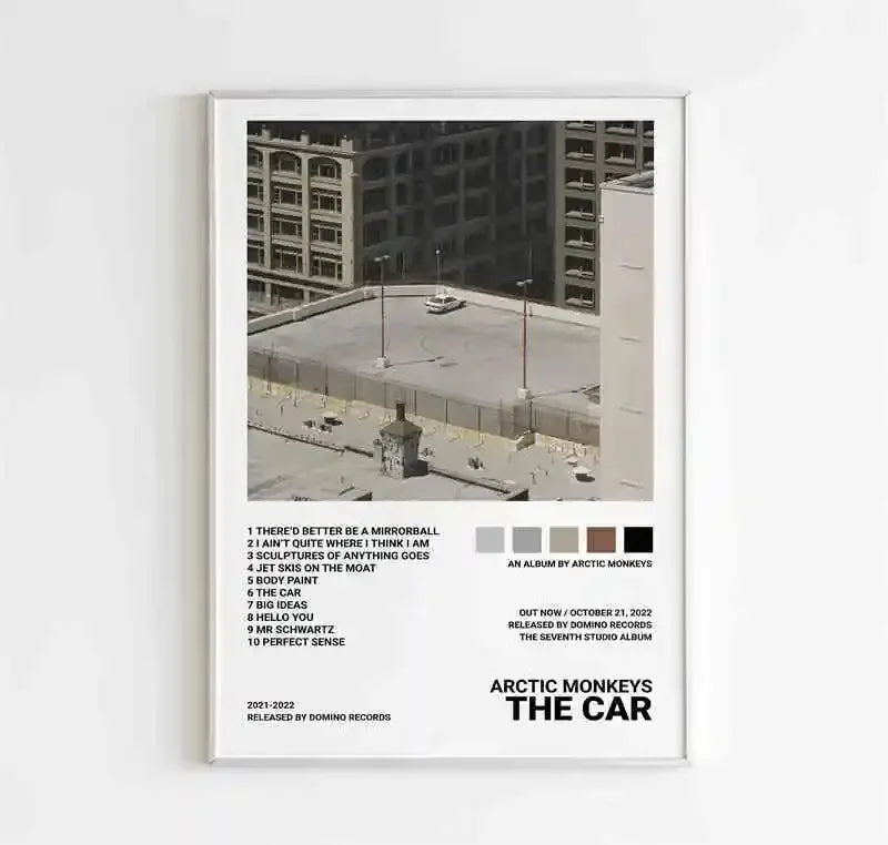 White-framed playboi carti canvas featuring a black-and-white aerial urban rooftop album poster aesthetic for wall decor