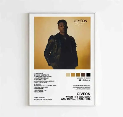 A framed pop hip hop rapper music album poster with black leather jacket artist on beige canvas wall art decor