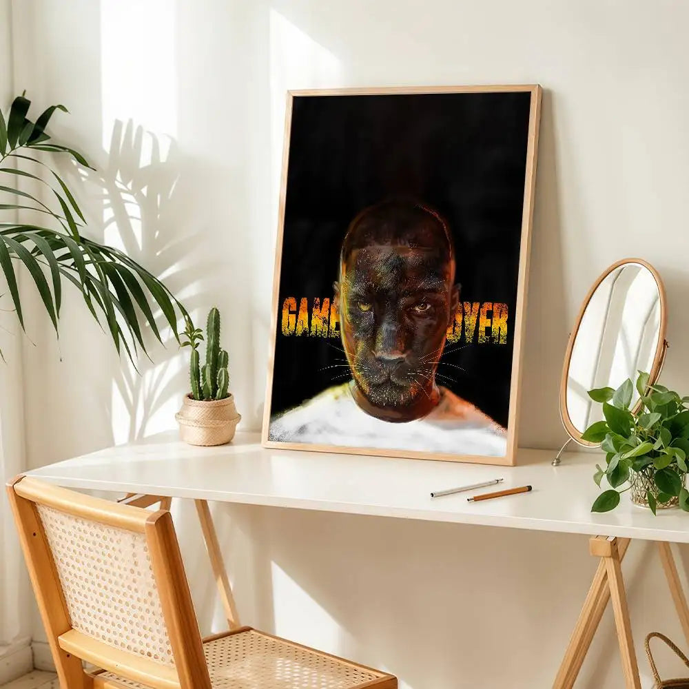 A framed pop hip hop music album poster with a fiery game over design for bar wall decoration and home use
