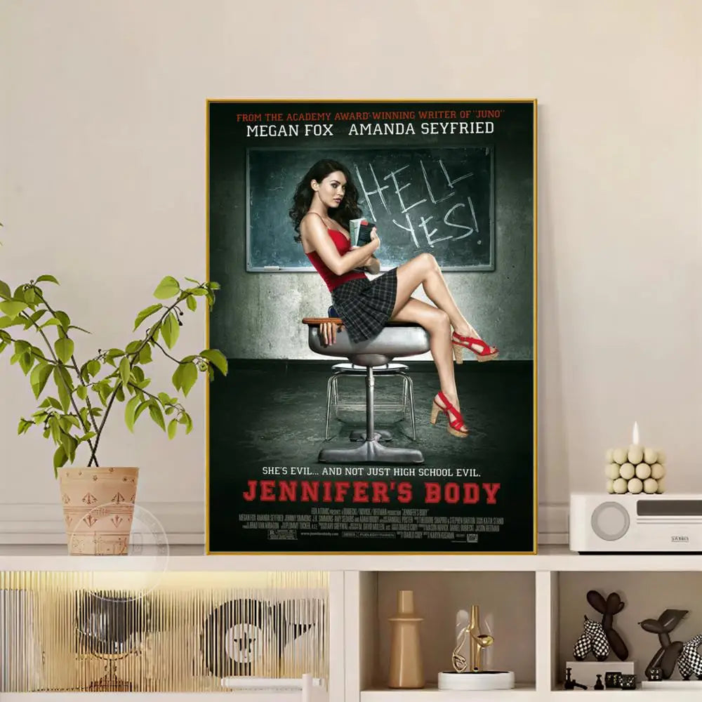A modern graphic pop movie Jennifer Body poster featuring Megan Fox in red, versatile HD waterproof wall art