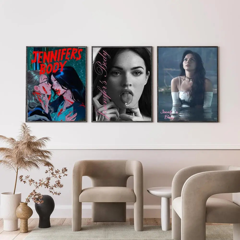 Three framed posters of the movie Jennifer Body featuring modern graphic design as versatile HD waterproof wall art decor