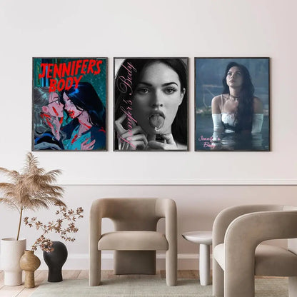 Three framed posters of the movie Jennifer Body featuring modern graphic design as versatile HD waterproof wall art decor