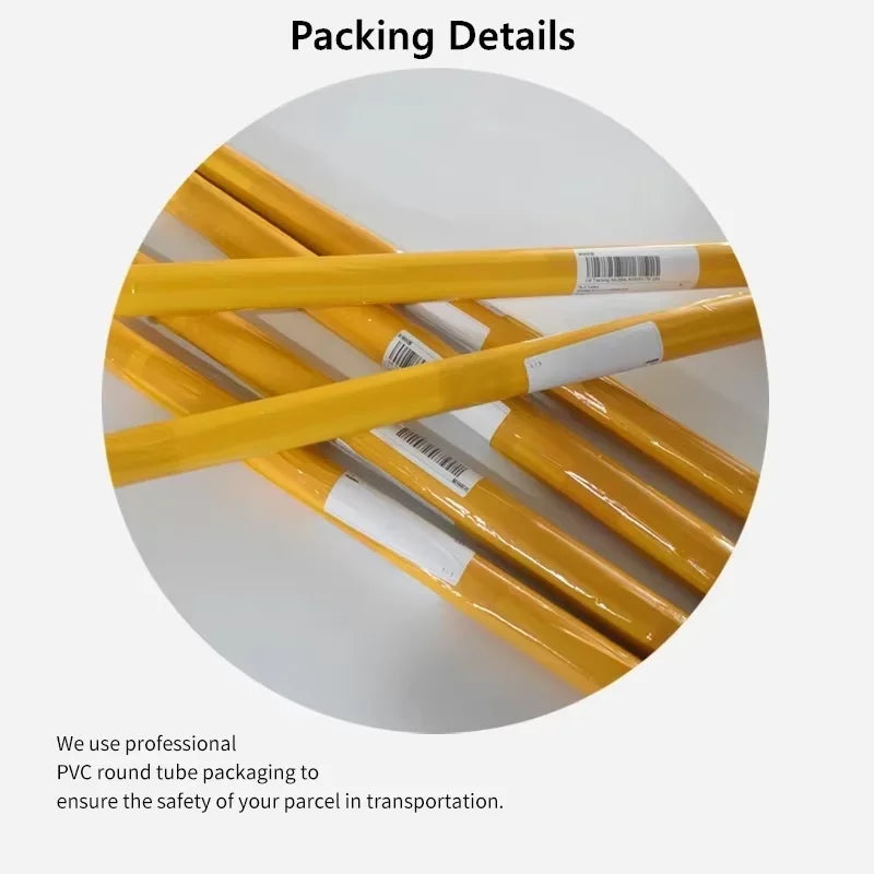 Yellow pvc round tubes wrapped in clear plastic with white barcode labels for pop rap album cover wall art decor