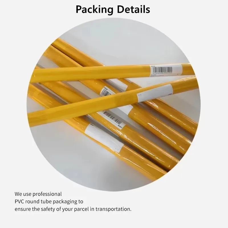 Yellow pvc round tubes wrapped in clear plastic with white labels for pop rap album cover canvas wall art decor