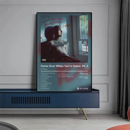 A framed lil peep come over when youre sober pt pop rap album cover oil on canvas wall art for home decor