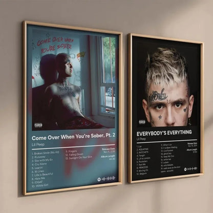 Two framed lil peep pop rap album cover posters in hd oil on canvas for home bedroom living room decoration gifts
