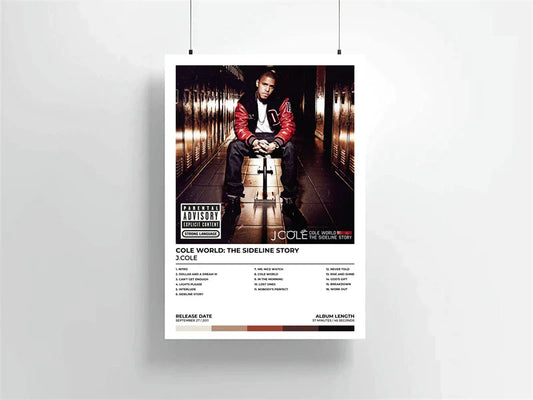 White poster featuring j cole in black and red jacket for pop rap music album cole poster aesthetic season canvas print wall art