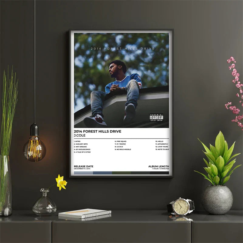 Black-framed rap music album cole poster aesthetic featuring j cole bornsinner the off season canvas print wall art