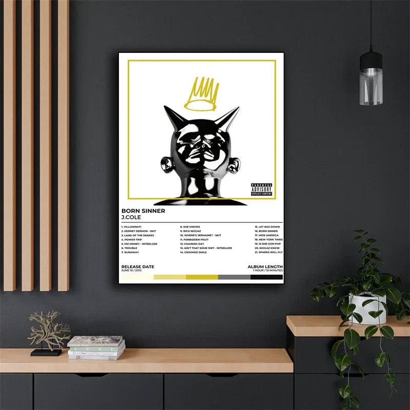 Black and gold j cole poster aesthetic rap music album cover season canvas print for hip hop room decor