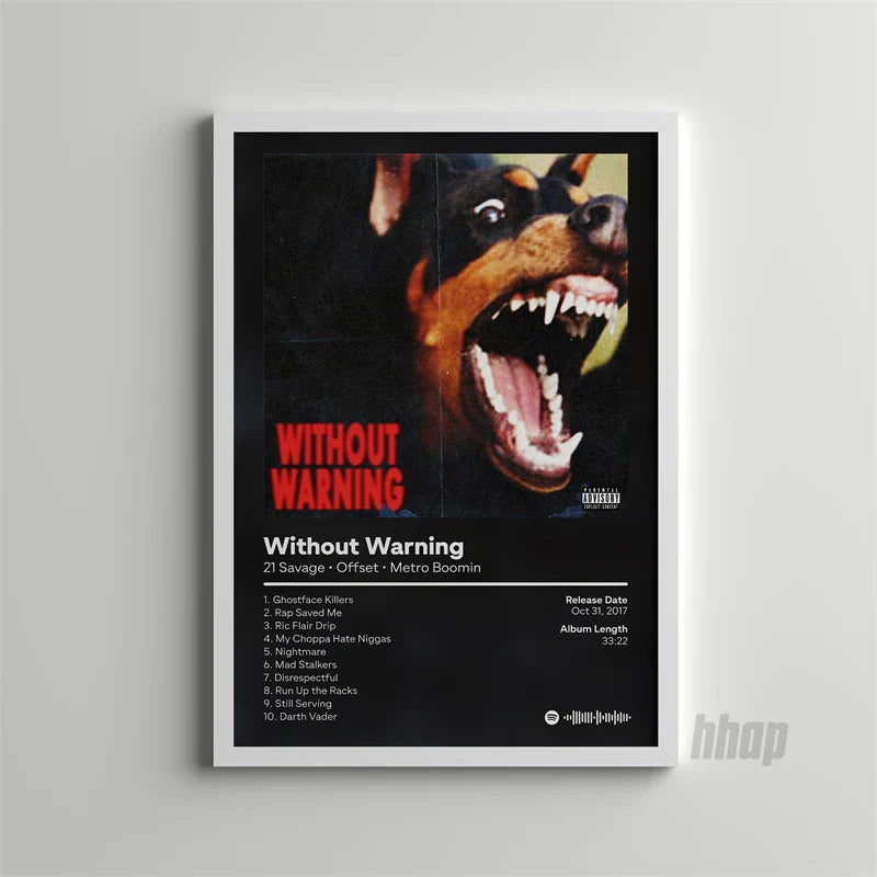 Black and red canvas print poster of roaring doberman pinscher framed in white for metro boomin heroes and villains decor