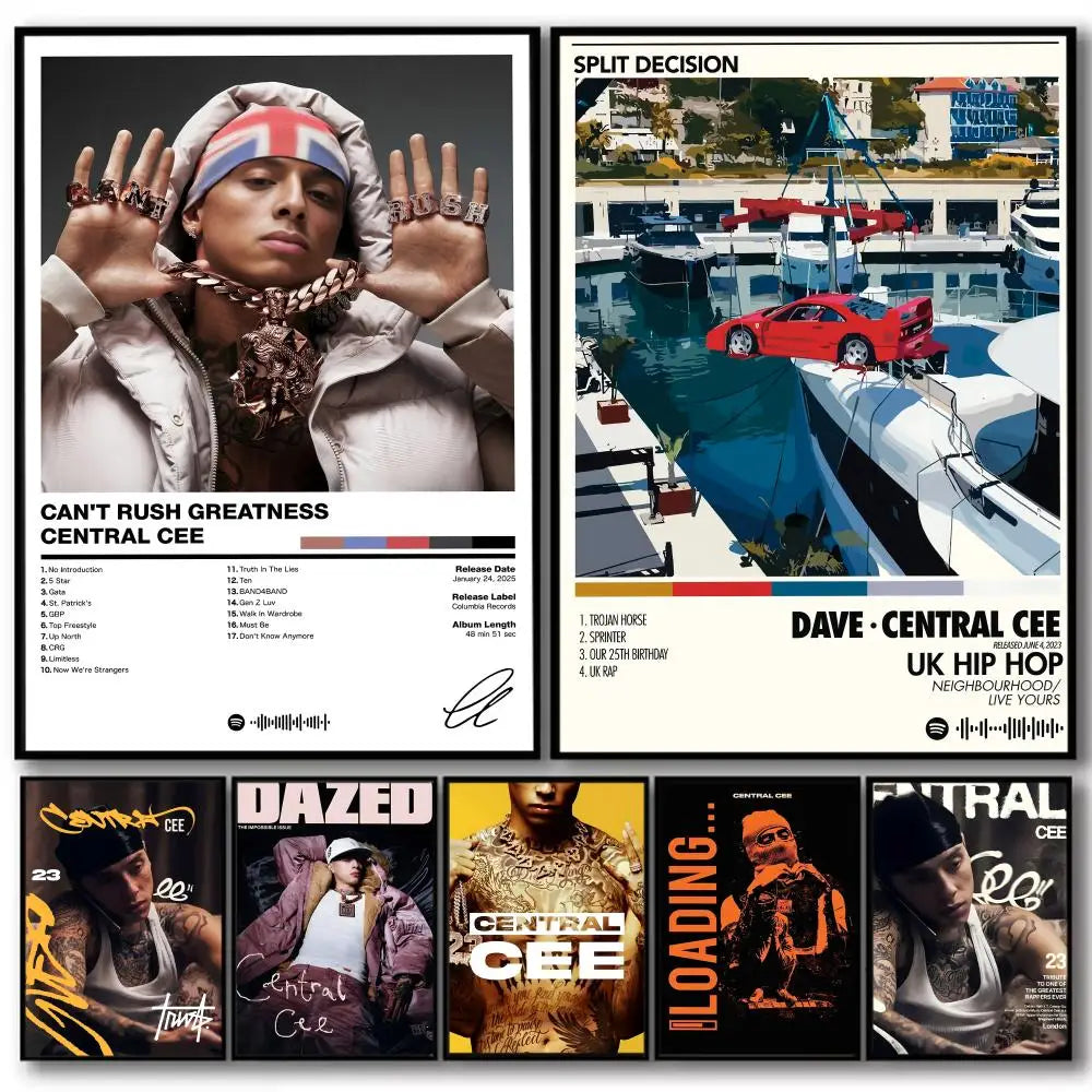 Pop rapper central cee album hd linen canvas poster with lighting effects ideal for living room office decoration on working days