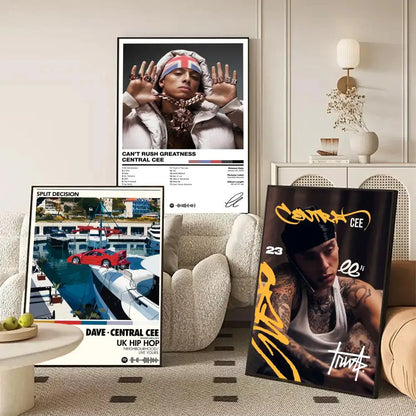 Three framed linen canvas posters of central cee with lighting effects, ideal for living room or office decor during working days
