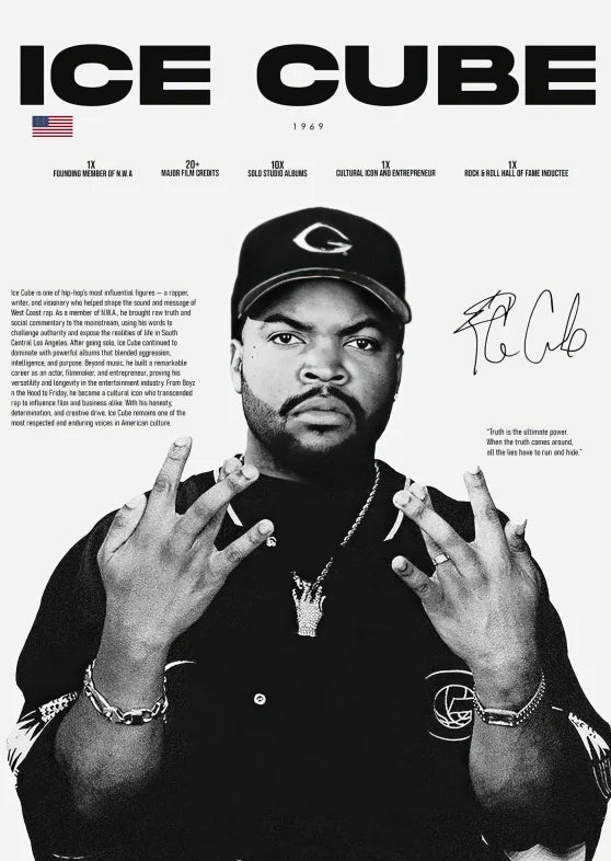Black baseball cap with white embroidered logo featured in pop rapper legends poster and prints collection wall art