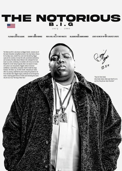 Black-and-white portrait of the notorious big in a pop rapper legends canvas painting featuring tupac and snoop dogg