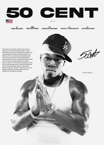 Black and white la cap with curved brim and bold la logo featured in pop rapper legends poster and prints wall art