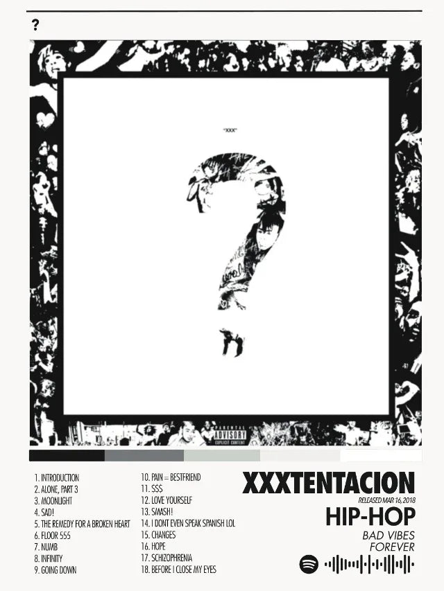 Black and white xxxtentacion album cover with stylized question mark prints canvas printing for bedroom home decor