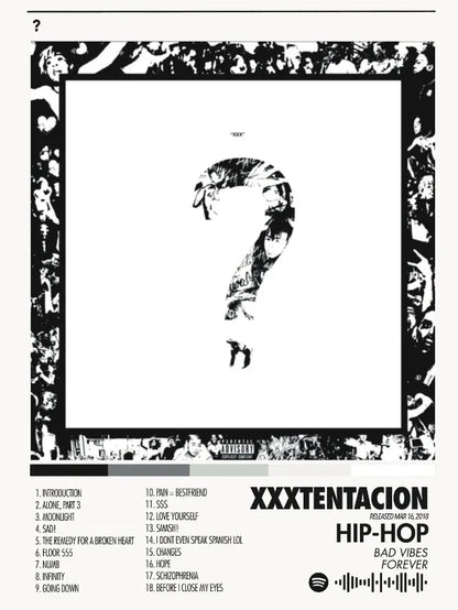 Black and white xxxtentacion album cover with stylized question mark prints canvas printing for bedroom home decor
