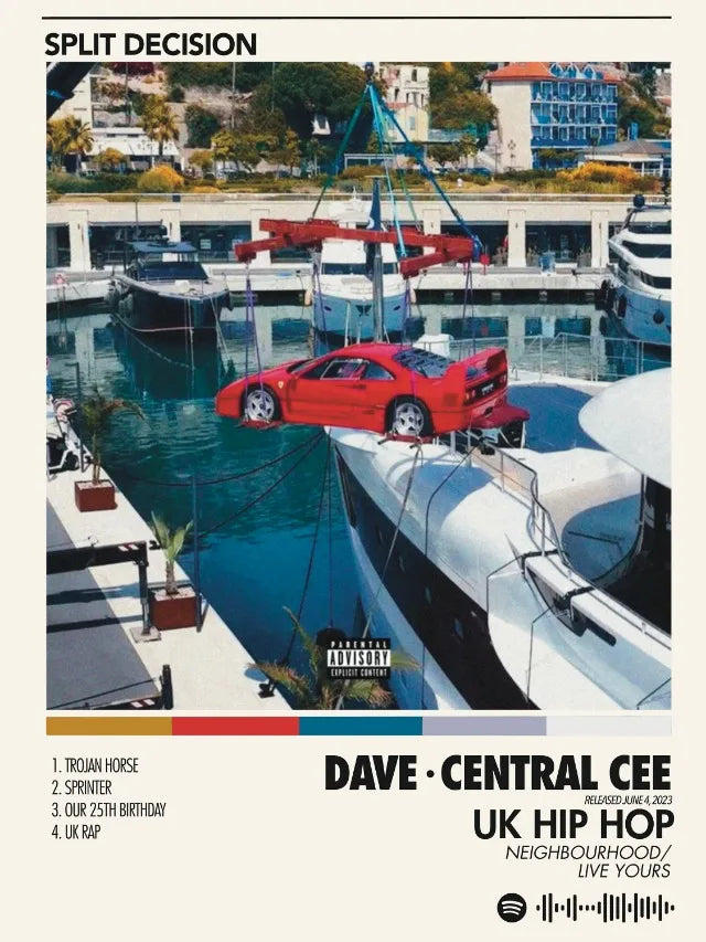 A vibrant red ferrari sports car suspended above water by crane on luxury yacht prints canvas printing for bedroom home decor fans