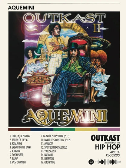 The album cover of Outkast aquemini on vibrant prints canvas printing for hip hop singer bedroom home decor