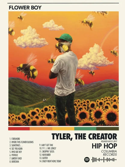 A vibrant prints canvas printing of hip hop singer tyler the creator amid sunflowers for bedroom home decor fans gifts
