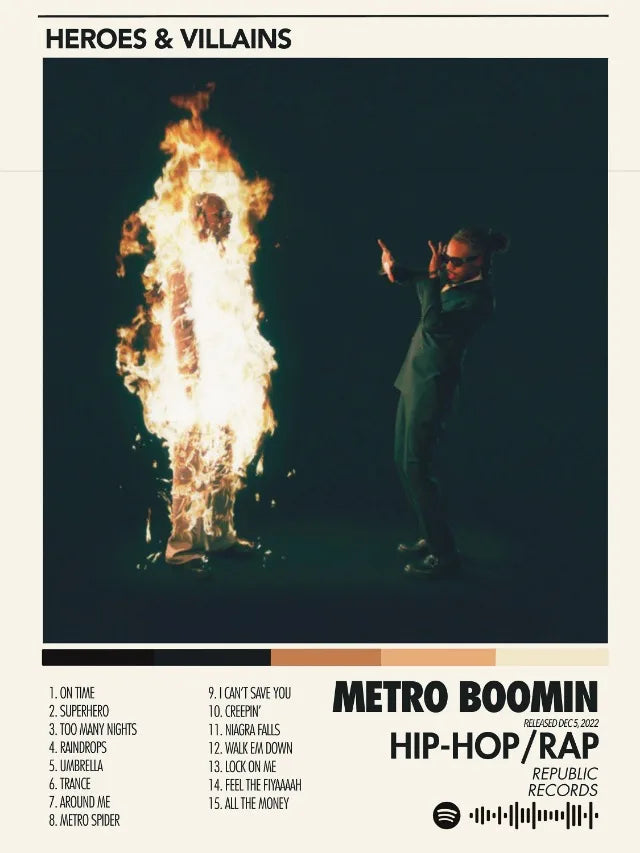 Metro boomin heroes and villains album cover prints canvas printing features dark design for bedroom home decor fans gifts