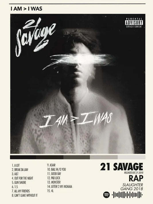 Black and white prints canvas printing of 21 savage hip hop singer album cover for bedroom home decor fans gifts