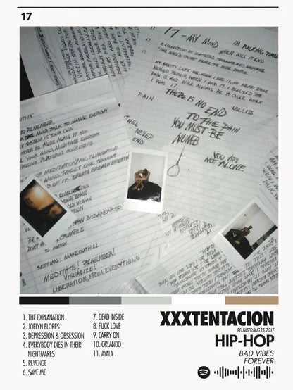 Black and white handwritten hip hop singer lyrics with polaroid photos on prints canvas printing for bedroom home decor
