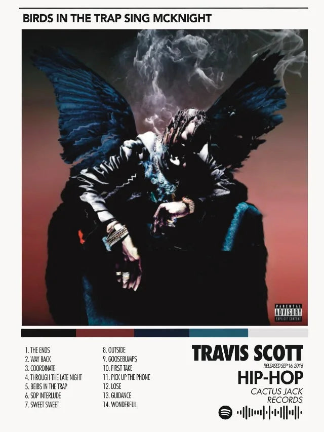 The album cover of hip hop singer travis scott with black wings on prints canvas printing for bedroom home decor