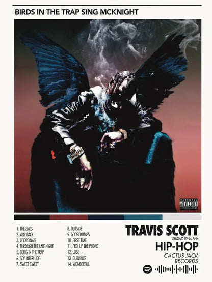 The album cover of hip hop singer travis scott with black wings on prints canvas printing for bedroom home decor