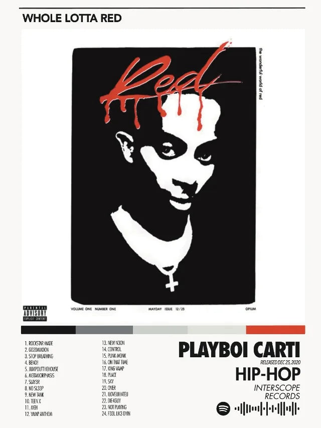 Black and red stylized playboi carti portrait on prints canvas printing for hip hop singer bedroom home decor wall art