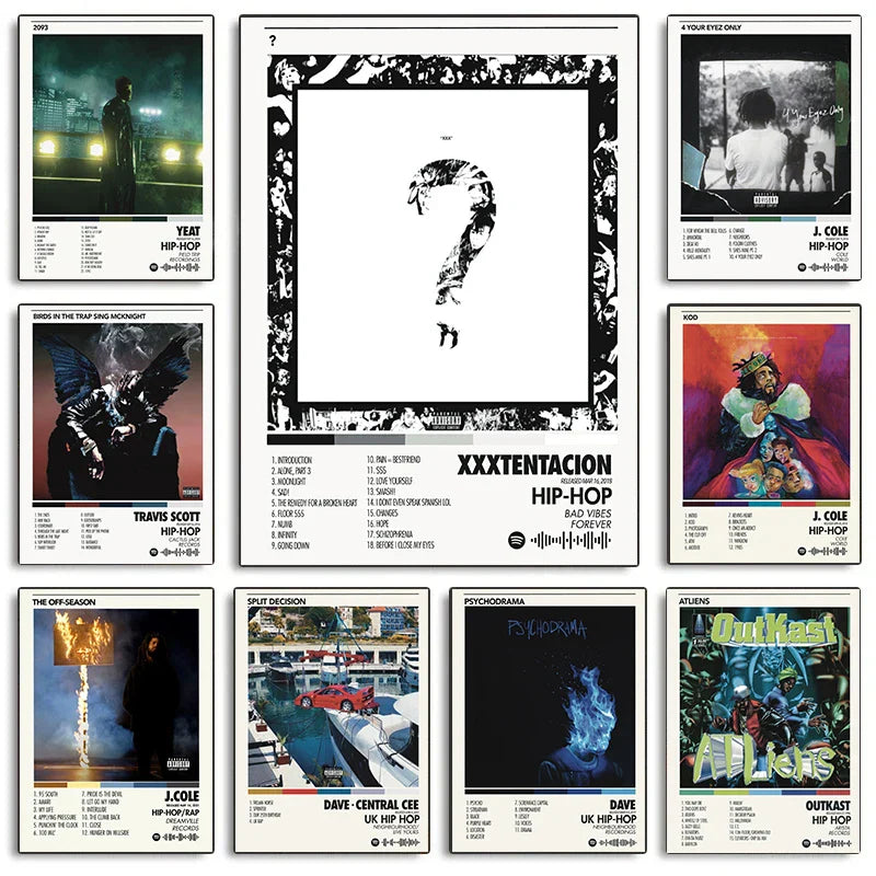Black and white hip hop singer xxxtentacion stylized silhouette poster prints canvas printing for bedroom home decor
