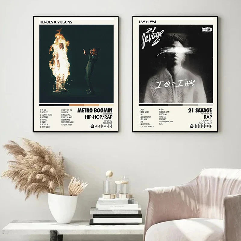 Two framed black and white hip hop singer album covers prints canvas printing for bedroom home decor gifts
