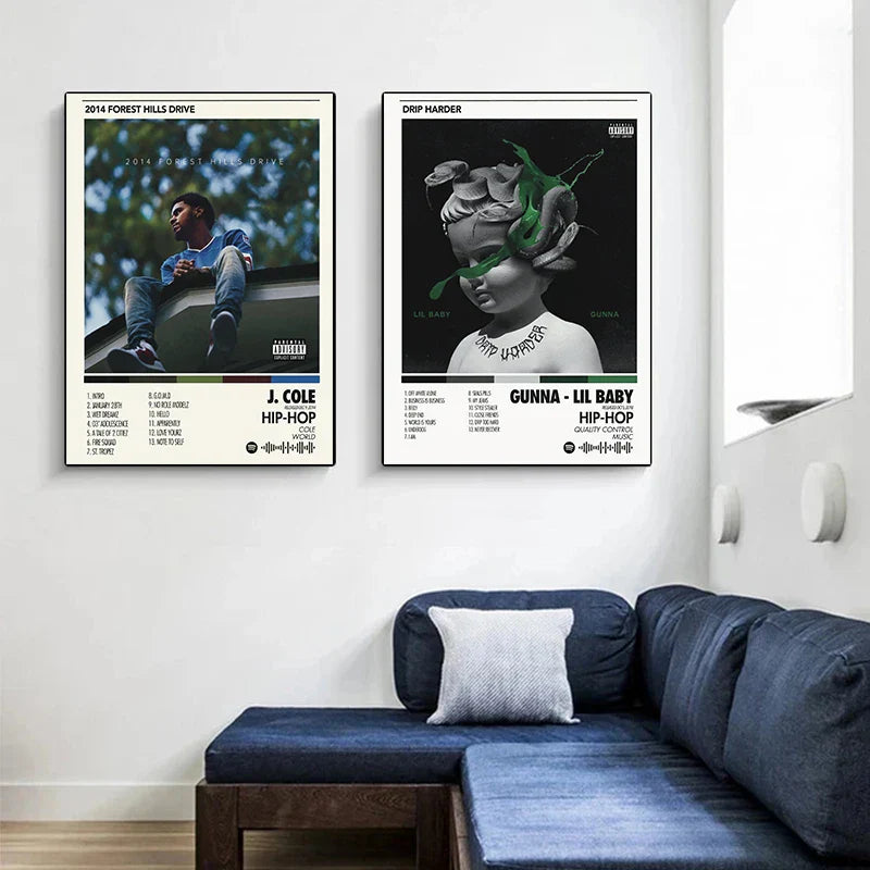 Two framed hip hop singer album posters in vibrant prints canvas printing for modern bedroom home decor gifts