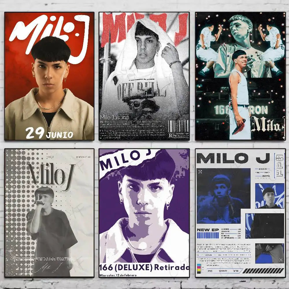 Set of six milo j themed popular rapper singer posters with vibrant colors for living room aesthetic decoration painting stickers gift