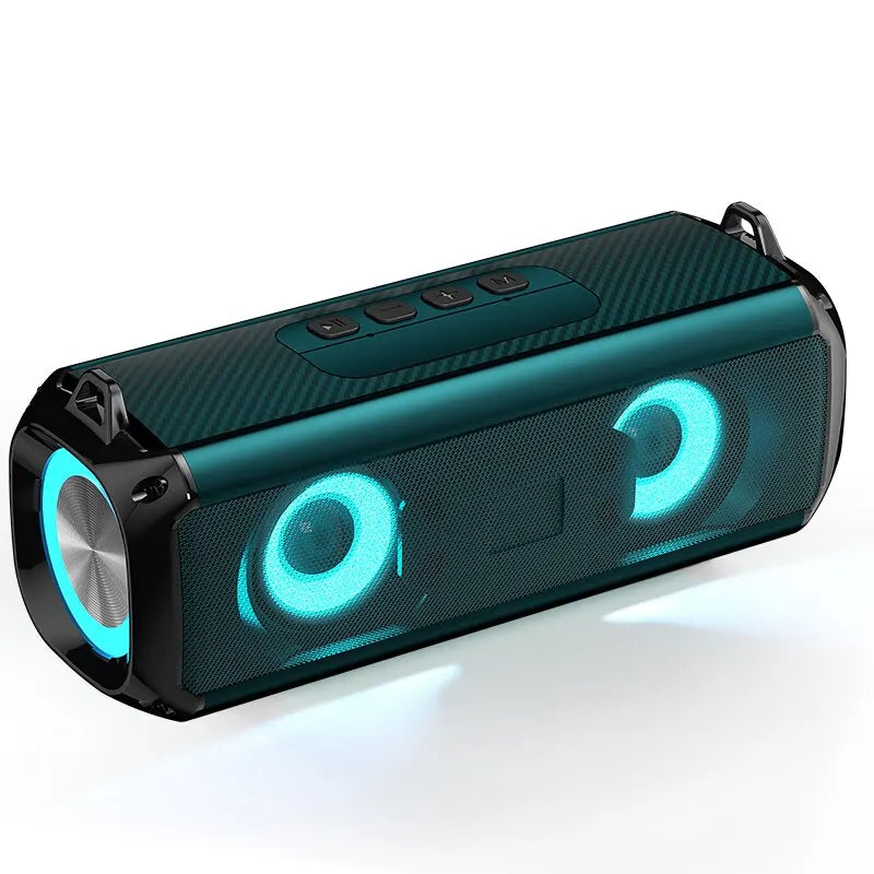 Teal and black popular rockmia ebs-045 portable wireless bluetooth music player micrphone with carbon fiber texture and blue led lights