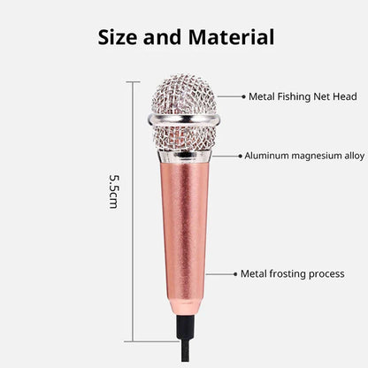Rose gold stereo studio mic with metal fishing net head and aluminum magnesium alloy body for karaoke mini microphone