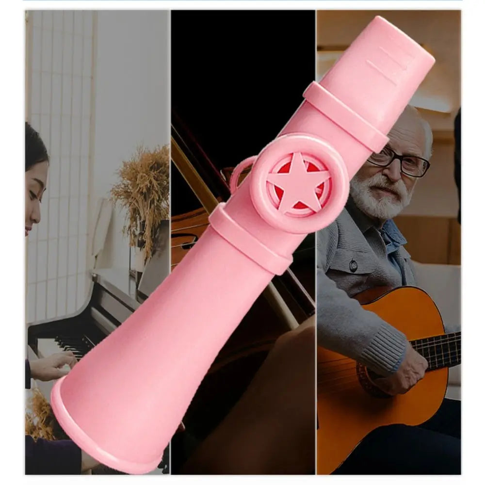 Pink portable abs kazoo with star-shaped grille and handle, a joyful british musical whistle toy with lanyard gift