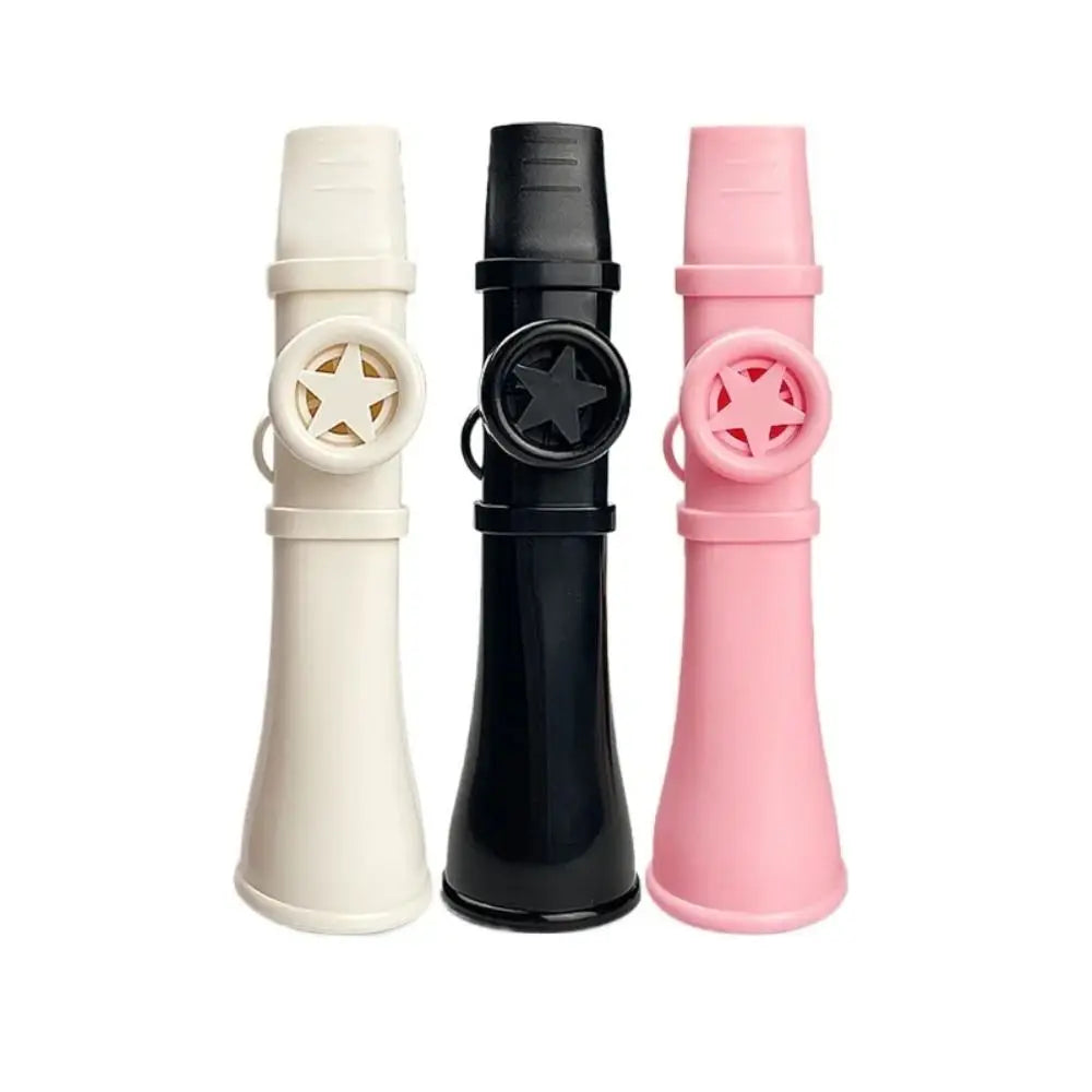 Three colorful portable abs kazoo flutes with star-shaped cutouts and lanyards for joyful british musical whistle toy gift