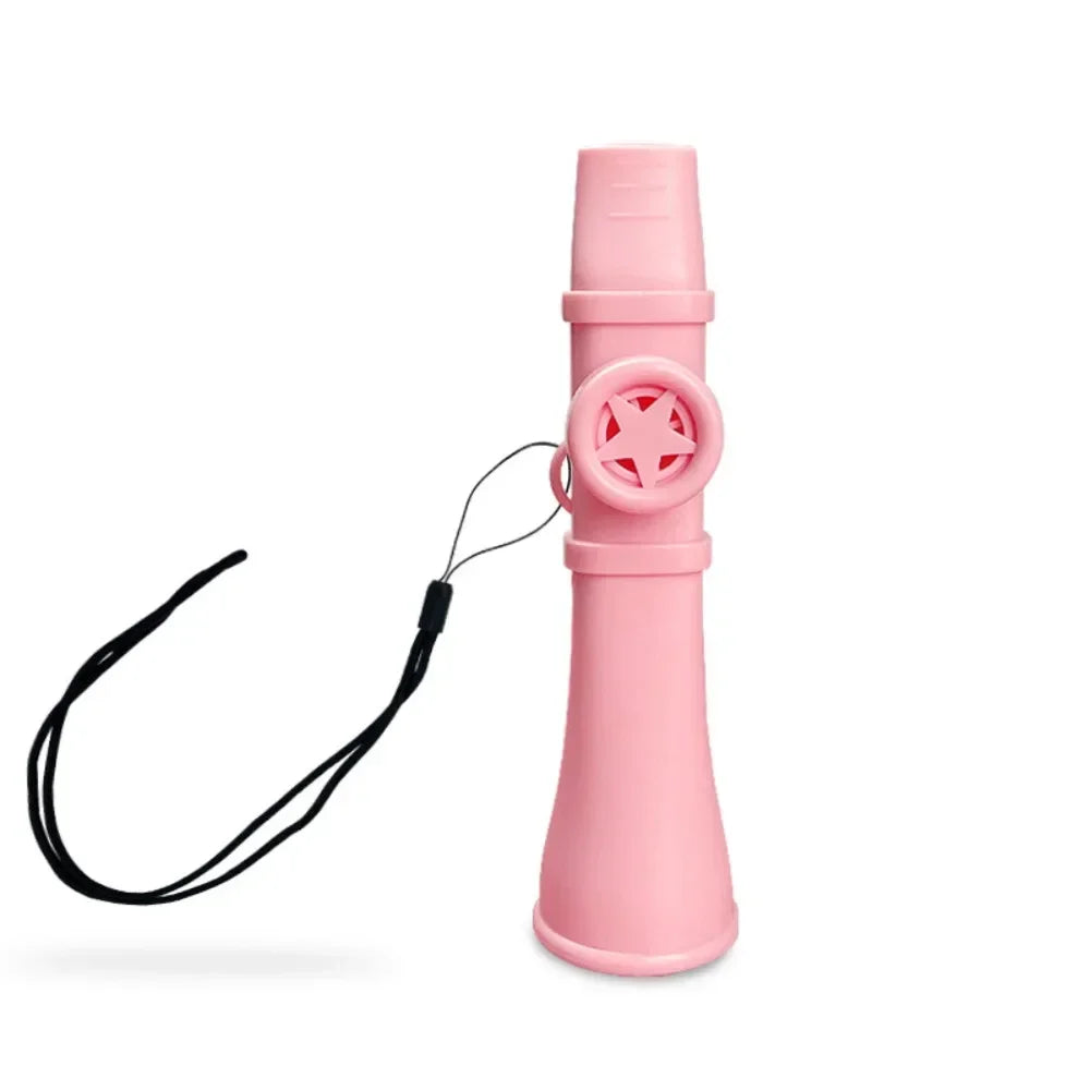 Pink portable abs kazoo with star-shaped cutout and black wrist strap musical whistle toy easy to learn musical instruments
