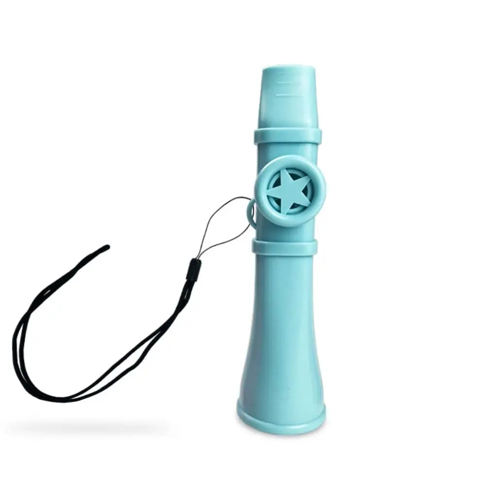 Light blue portable abs kazoo musical whistle toy with star cutout and black lanyard for easy learn musical instruments