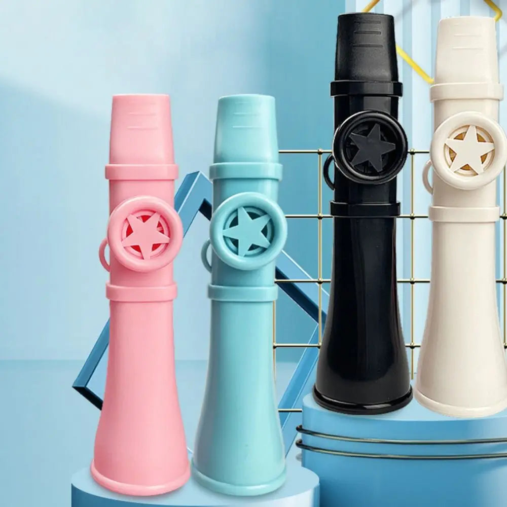 Portable abs kazoo flute set in pink light blue black and cream with star cutouts musical whistle toy to learn musical instruments