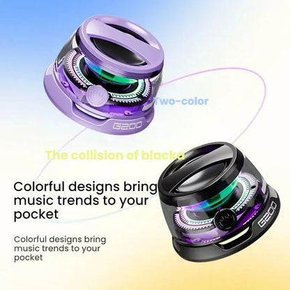 Portable bluetooth speaker hecate g200 with sleek purple and black design featuring rgb lighting and magnetic bt5.3 speakers